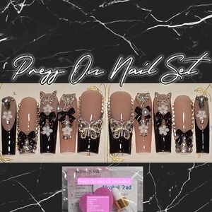 Elegant Black and Nude Press On Nail Set